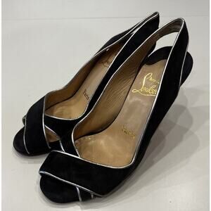 Christian Louboutin Paris Peep Toe Cross High Heel Pumps Size 36/ 5.5 Black